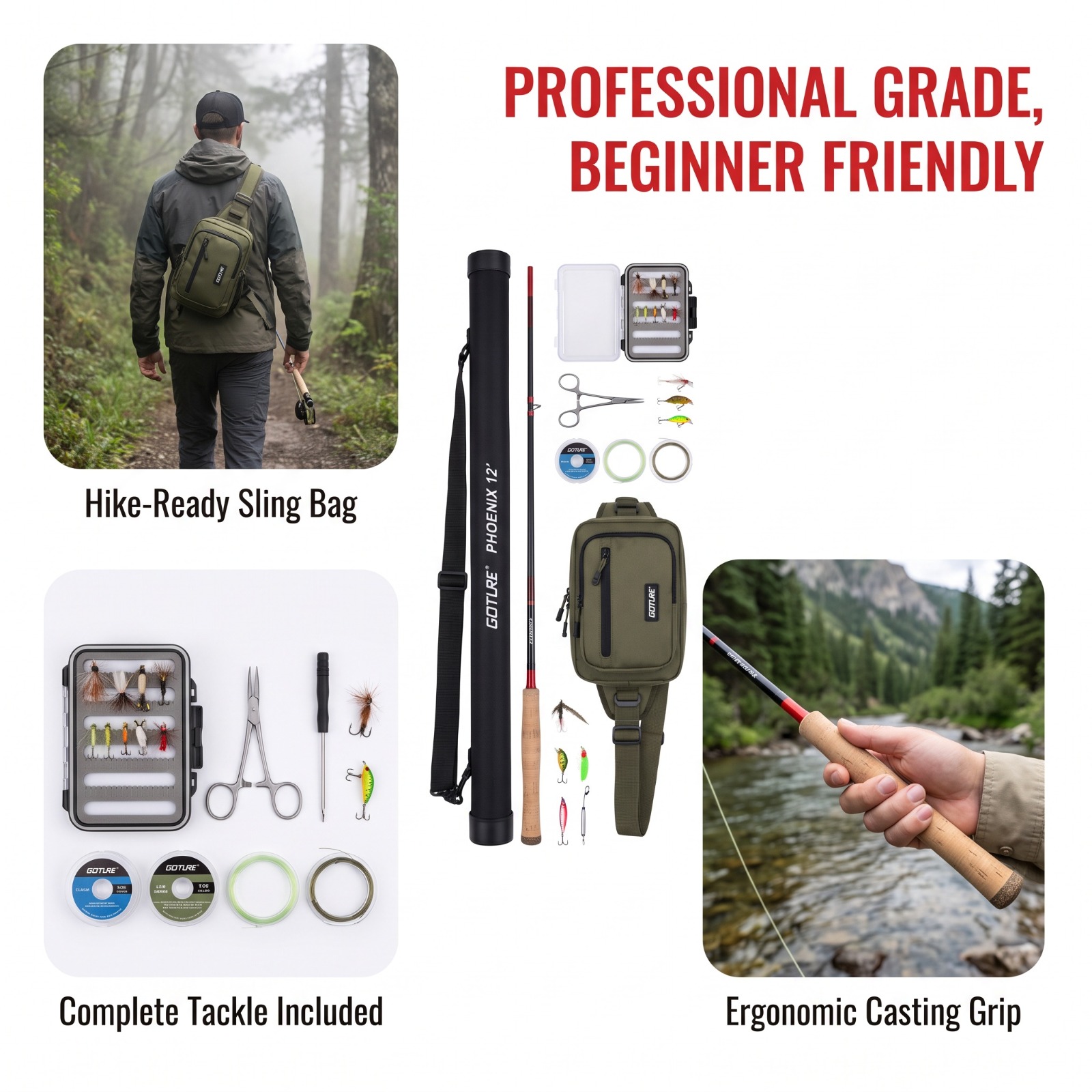 Fly Fishing Set - Goture 12FT 3.6M Tenkara Fly Fishing